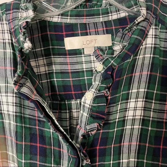 LOFT plaid ruffle preppy boho popover shirt top medium Girlhoodcore academia - Picture 6 of 10